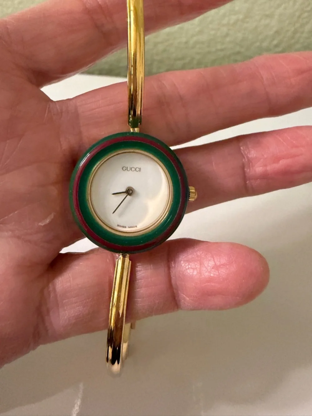 ~Vintage~Auth GUCCI Interchangeable Bezel Bracelet Bangle Watch~Box & Papers